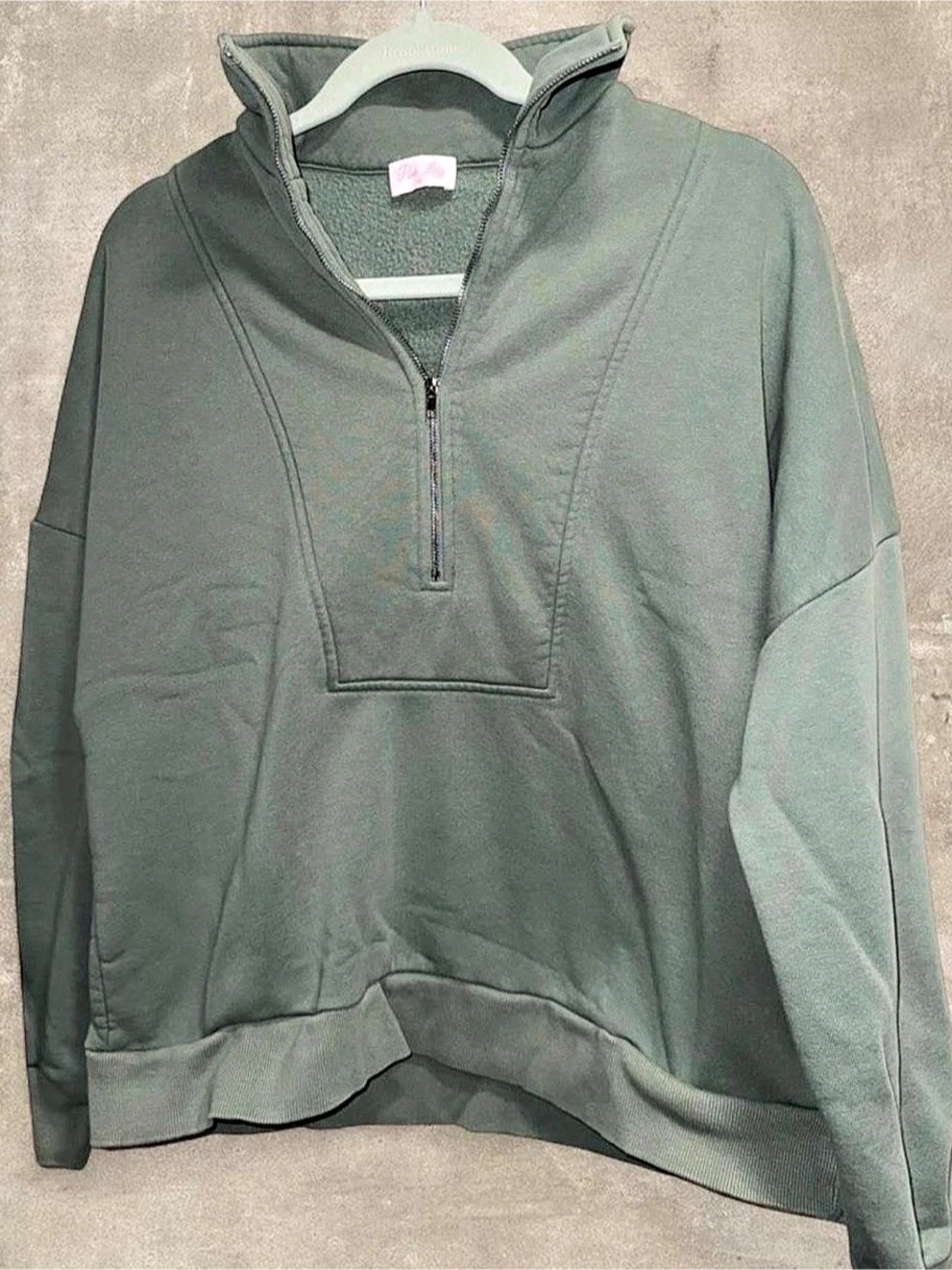 Pink Lily Power In Progress Olive Green Scuba Half Zip